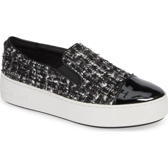 MICHAEL Michael Kors Tia Tweed Slip-On Platform Trainers | Size 7.5 - Picture 1 of 8